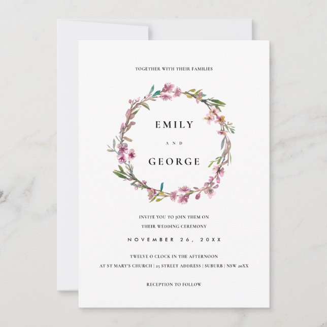 INVITATION DE MARIAGE FLORALE DE CHERRY ROSE BLOSS (Devant)