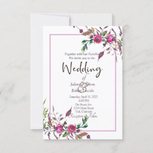 Invitation de mariage florale décontractée rose