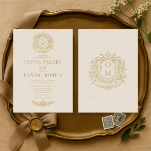 Invitation de mariage florale dorée beige taupe vi