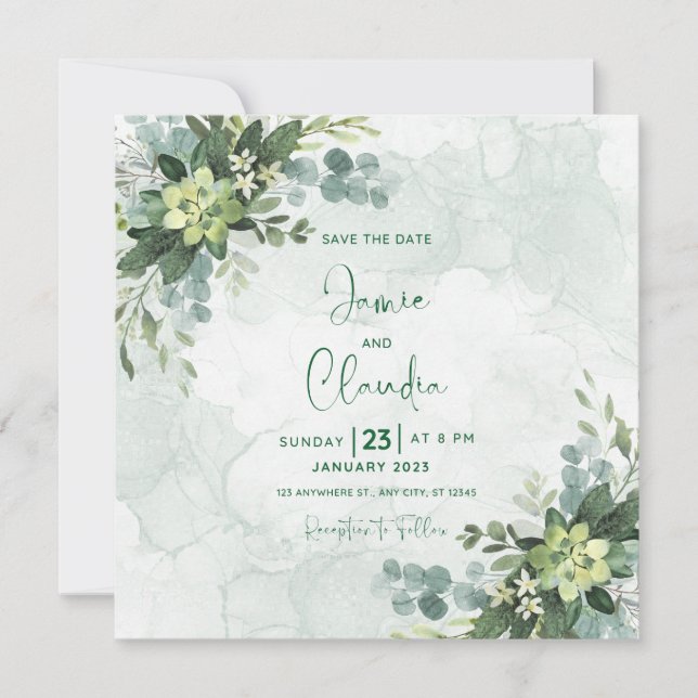 Invitation de mariage florale Enregistrez la date (Devant)