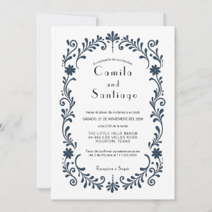 Invitation de mariage florale folklorique mexicain