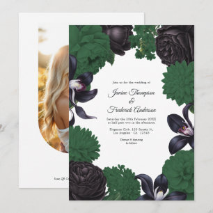 Invitation de mariage florale noire et verte forêt