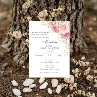Invitation de mariage florale rose