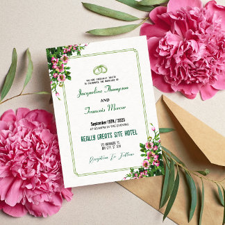Invitation de mariage florale rose aquarelle éléga
