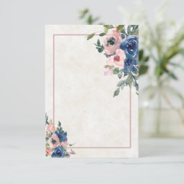 Invitation de mariage florale rose et bleue, budge