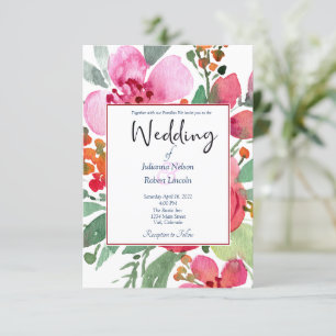 Invitation de mariage florale rose et rouge élégan