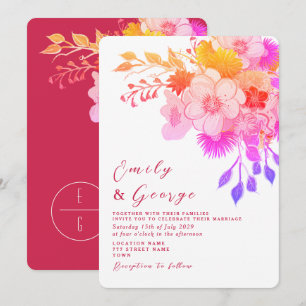 Invitation de mariage florale rose magenta
