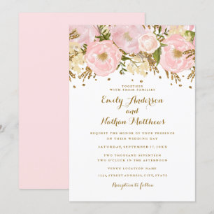 Invitation de mariage florale rose pâle et or Pret