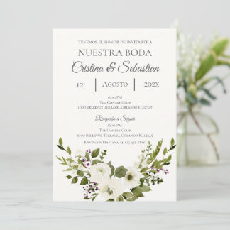 Invitation de mariage florale verte en espagnol
