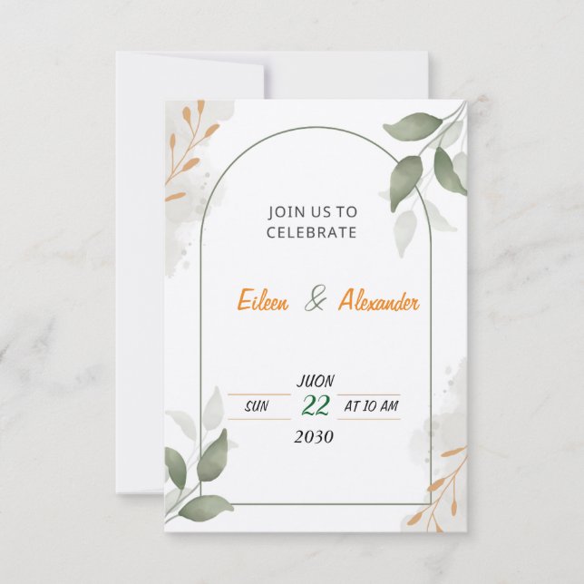 Invitation de mariage florale verte et marron (Devant)