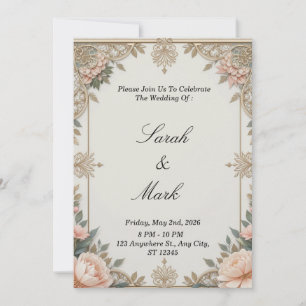 Invitation de mariage florale vintage élégante - S