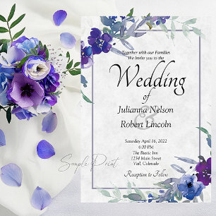 Invitation de mariage florale violette et bleue, b