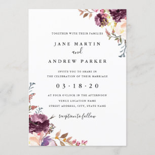 Invitation de mariage florale violette moderne