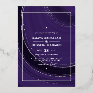 Invitation de Mariage Foil Agate violet et argent