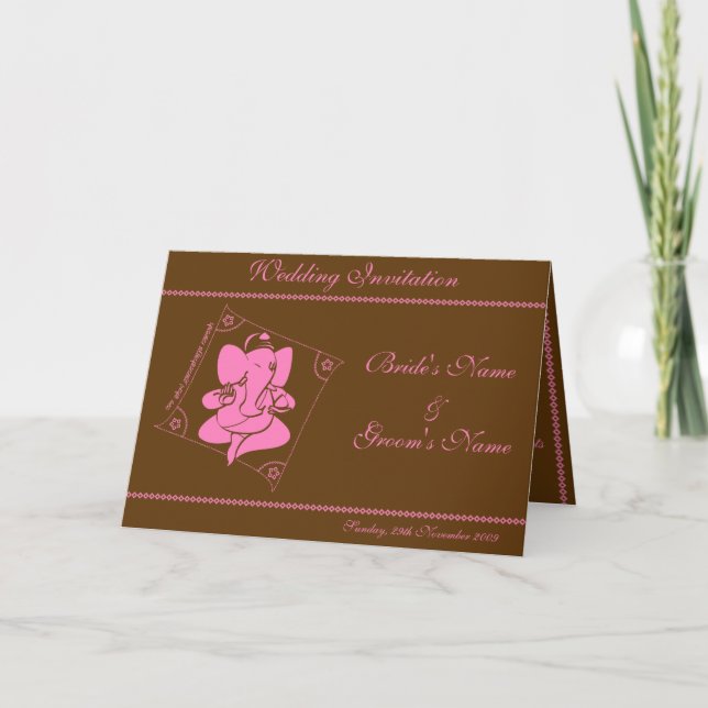 Invitation de mariage Ganesha Chocolat Rose (Devant)