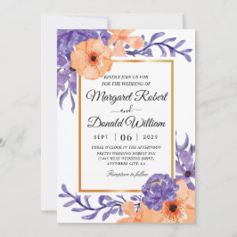 invitation de mariage géométrique à fleurs orange 