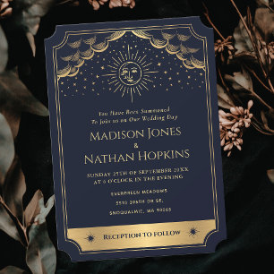 Invitation de mariage Gold & Blue Sun et Moon Taro
