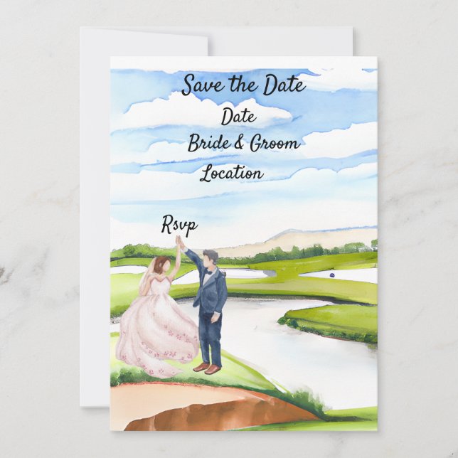 Invitation de mariage Golf Save the date Aquarelle (Devant)