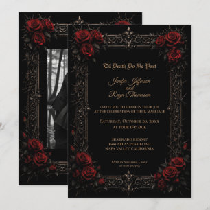 Invitation de mariage gothique aux roses rouges él