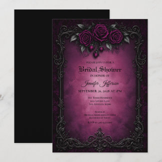 Invitation de mariage gothique aux roses violettes