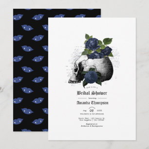Invitation de mariage gothique crâne floral bleu m