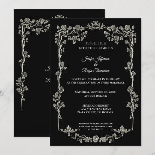 Invitation de mariage gothique élégante noir et bl