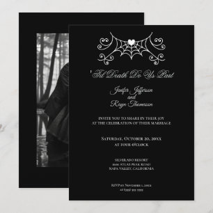 Invitation de mariage gothique élégante noir et bl