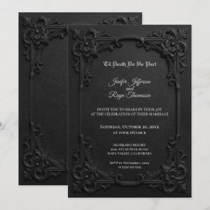 Invitation de mariage gothique élégante noir et bl
