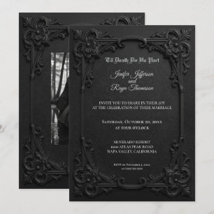 Invitation de mariage gothique élégante noir et bl