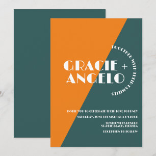 Invitation de mariage Groovy Orange Vert Deux Tons