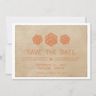 Invitation de mariage grunge avec dé D20 orange po