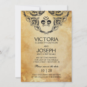 Invitation de mariage Halloween - Crâne et os croi