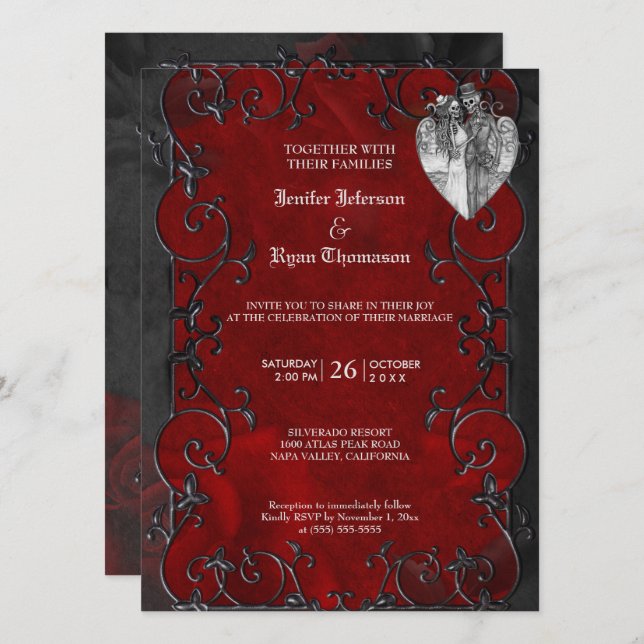 Invitation de mariage Halloween élégante gothique (Devant / Derrière)
