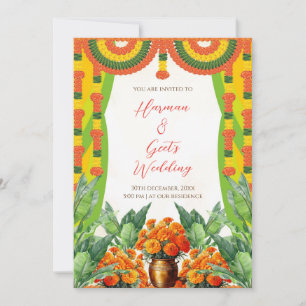 Invitation de mariage hindou Fleurs de souci à l