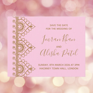 Invitation de mariage indien Desi au henné or rose