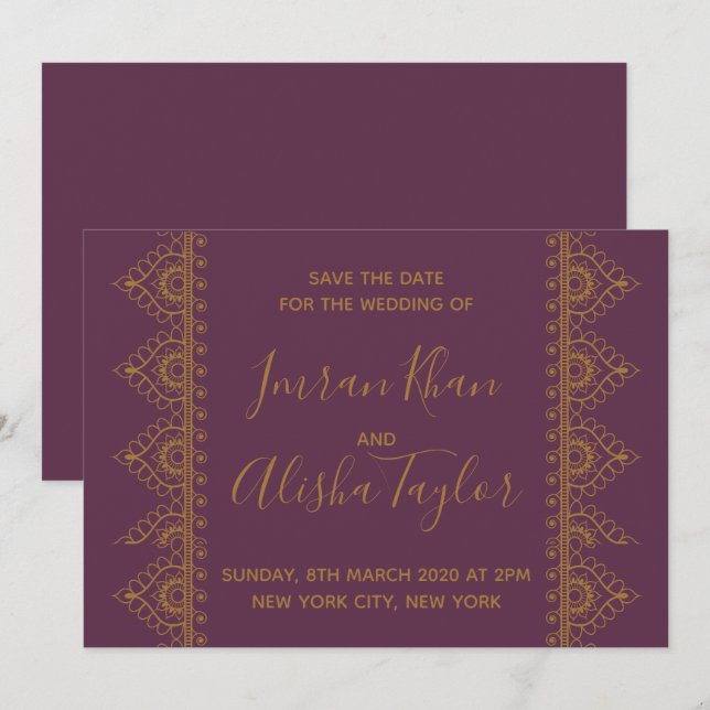 Invitation de mariage indien Mehendi pour annoncer (Devant / Derrière)