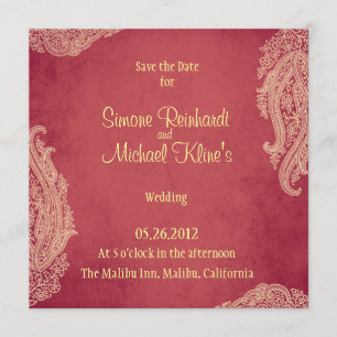 Invitation de mariage indien, Mehndi, rouge, or
