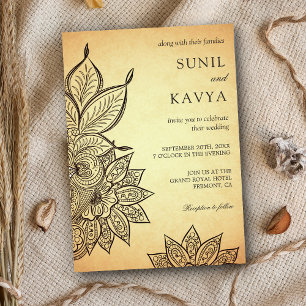 Invitation de mariage indien vintage Mehendi Henna