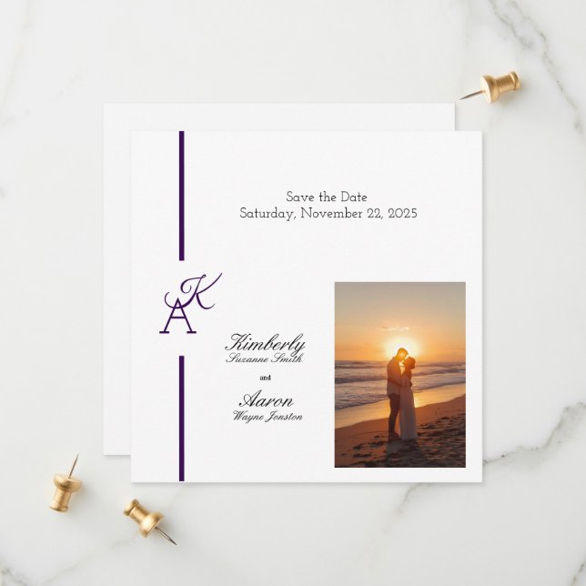 Invitation de mariage initiale de ligne minimalist (Devant/Arrière en situation)