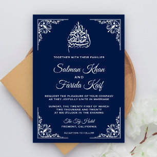 Invitation de mariage islamique bleu minuit pour m