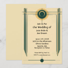 Invitation de mariage jaune vert art déco