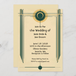 Invitation de mariage jaune vert art déco