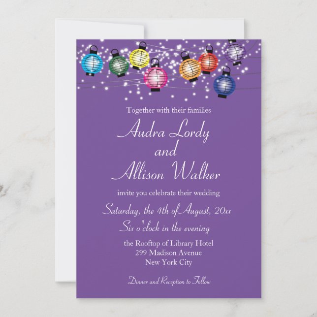 Invitation de mariage lesbienne gay avec des lante (Devant)