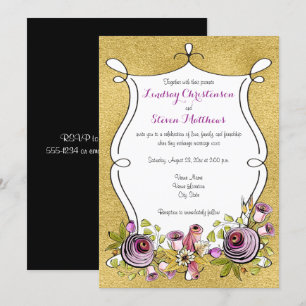 Invitation de mariage lunaire   FAUX Gold Foil, Fl