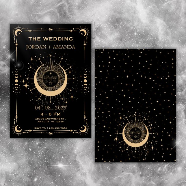 Invitation de mariage lune soleil tarot bohème (Créateur téléchargé)