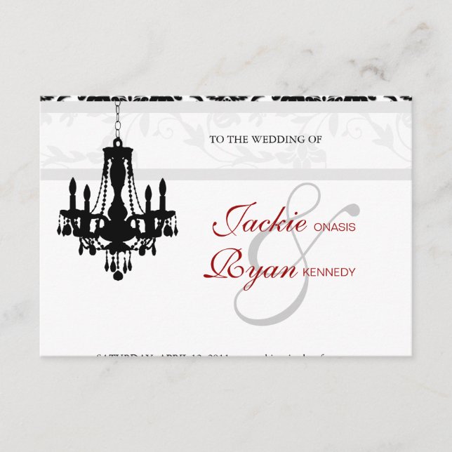 Invitation de mariage lustre damassé noir et blanc (Devant)
