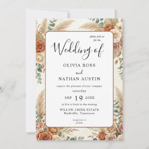 Invitation de mariage luxueuse Boho Terracotta Flo