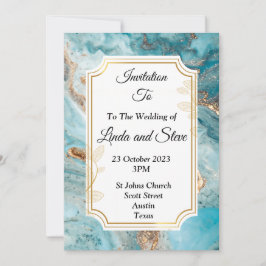 Invitation de mariage magnifique, marbre bleu or