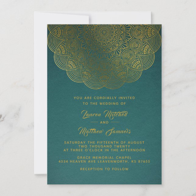 Invitation de mariage mandala or (Devant)