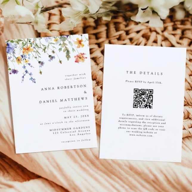 Invitation de mariage minimale avec code QR Fleur  (Créateur téléchargé)